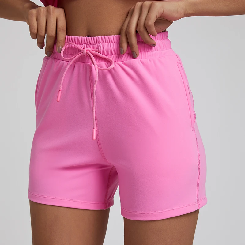 Women's Quick Dry Workout Running Shorts Drawstring High Waist Sport Yoga Athletic Gym Shorts Side Pocket Casual Shorts Women