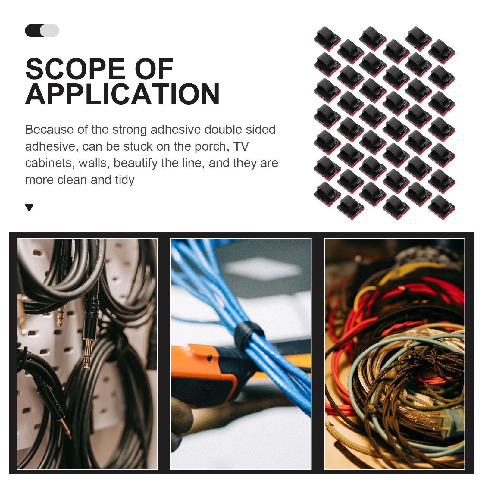 

50 Pcs Cord Clips Wire Fixer Cable Management Holder Self Adhesive Charging Small Clamp Black Clamps