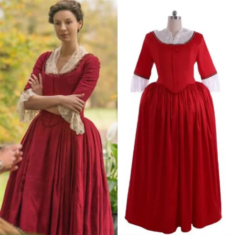 TV Outlander Claire Randall Cosplay Costume  Red Ball Gown  Medieval Rococo Dress