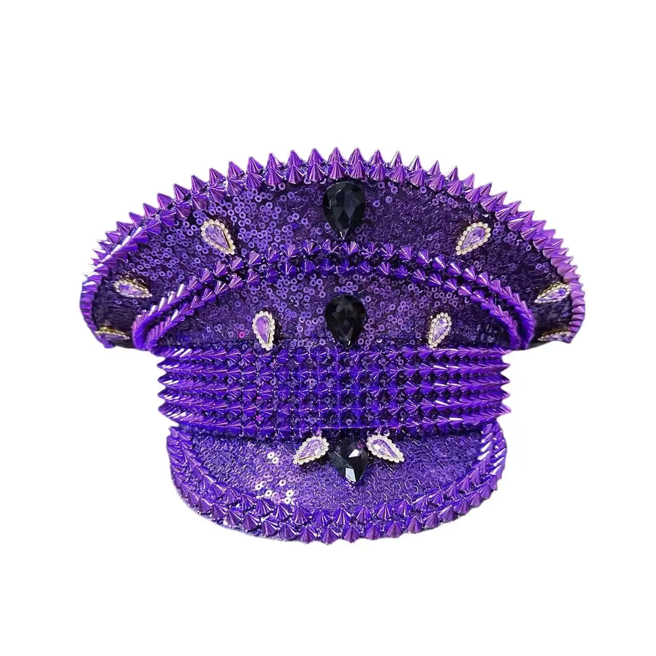 หมวกกัปตันหนังสีเหลืองเลเซอร์ HongLuan ประดับคริสตัลและหมวกทหารสำหรับผู้หญิง อุปกรณ์เสริมสำหรับงานเทศกาลดนตรีและหมวกปาร์ตี้สำหรับผู้ชาย