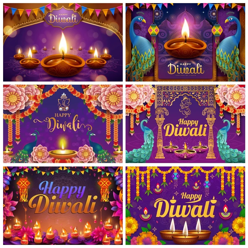 

Happy Diwali Festival Photography Backdrop India Traditional Festival Decor Colorful Curtain Background Photo Studio Props