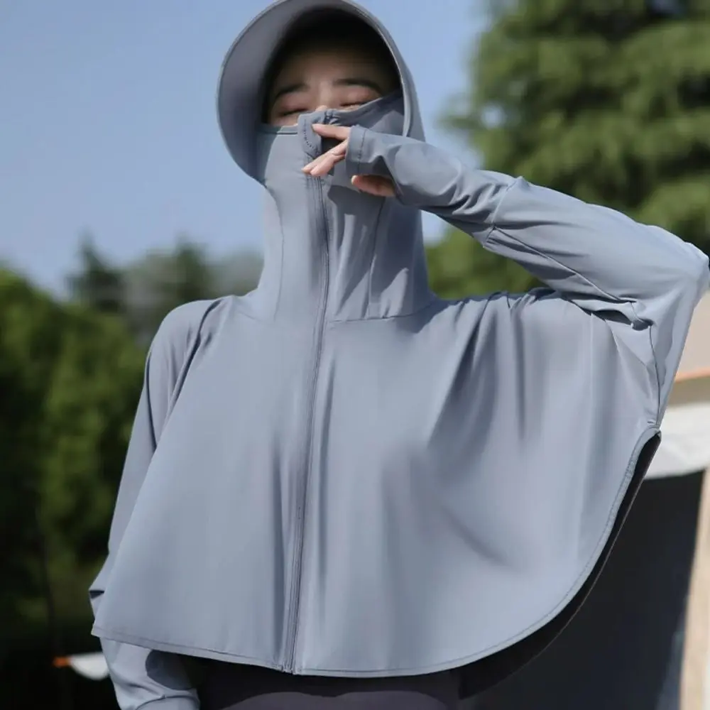 

Simple Solid Color Sunscreen Hoodie Long Sleeve Thin Sun Protection Clothing UV Protection Scarf Outdoor Riding Cape Running