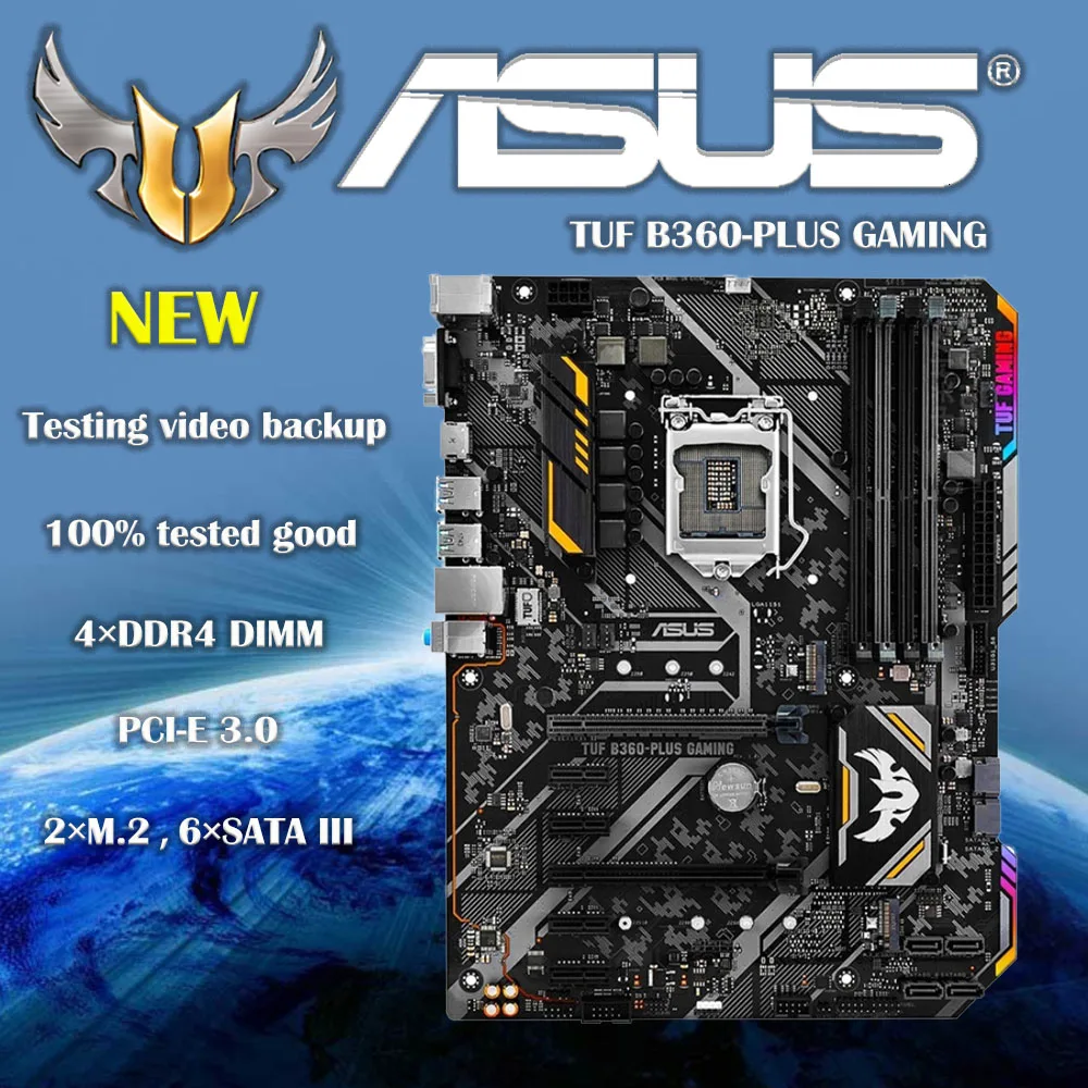 

NEW Asus TUF B360 PLUS Gaming Motherboard LGA1151 4x DDR4 Max 64GB RAM Intel B360 chipset ATX HDMI SATA3 M2 DVI Original