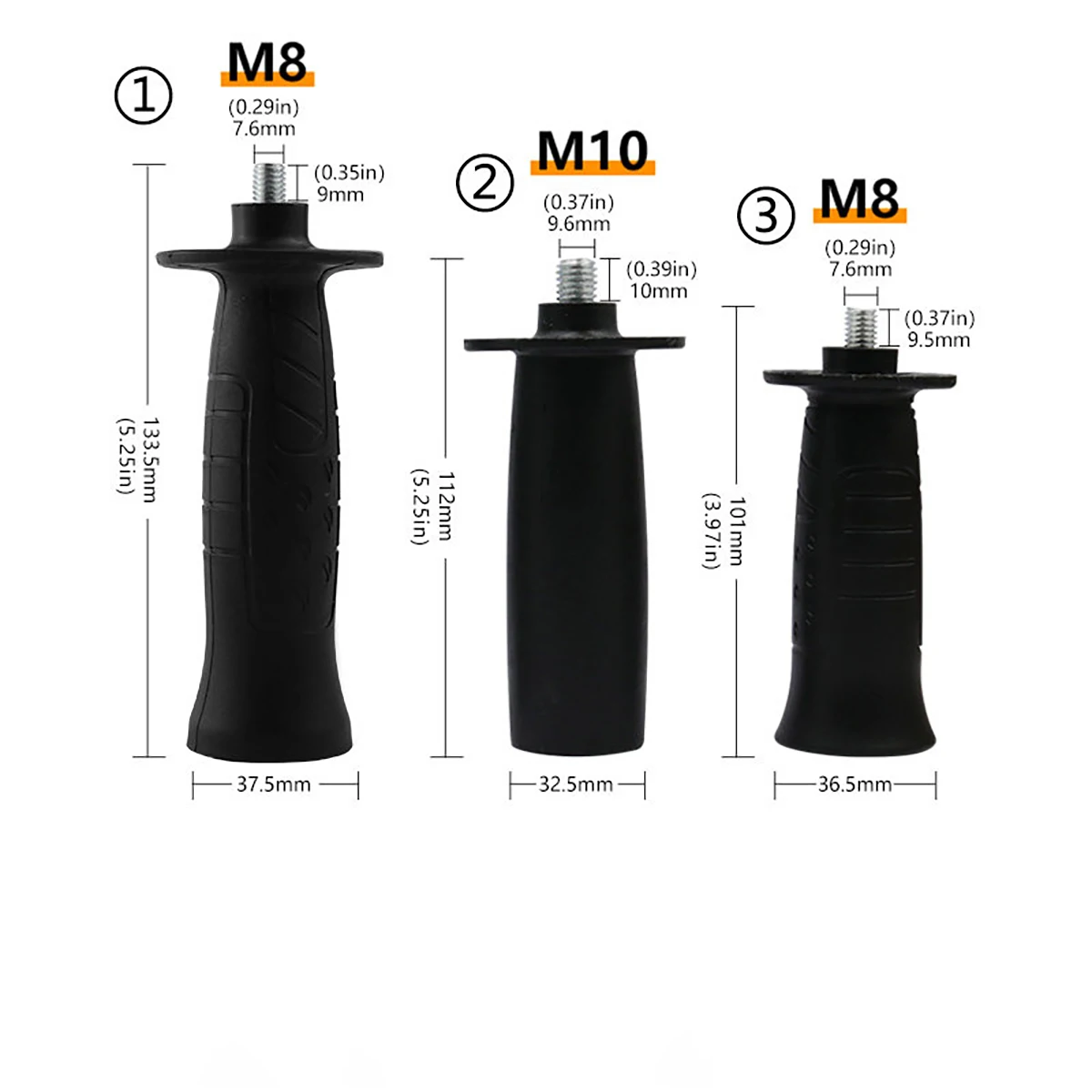 3pcs Handle,8mm/10mm Thread Side Handle Replacement,M8 M10 Thread Auxiliary Side Handle，Polishing Machine Front Handle Accessory