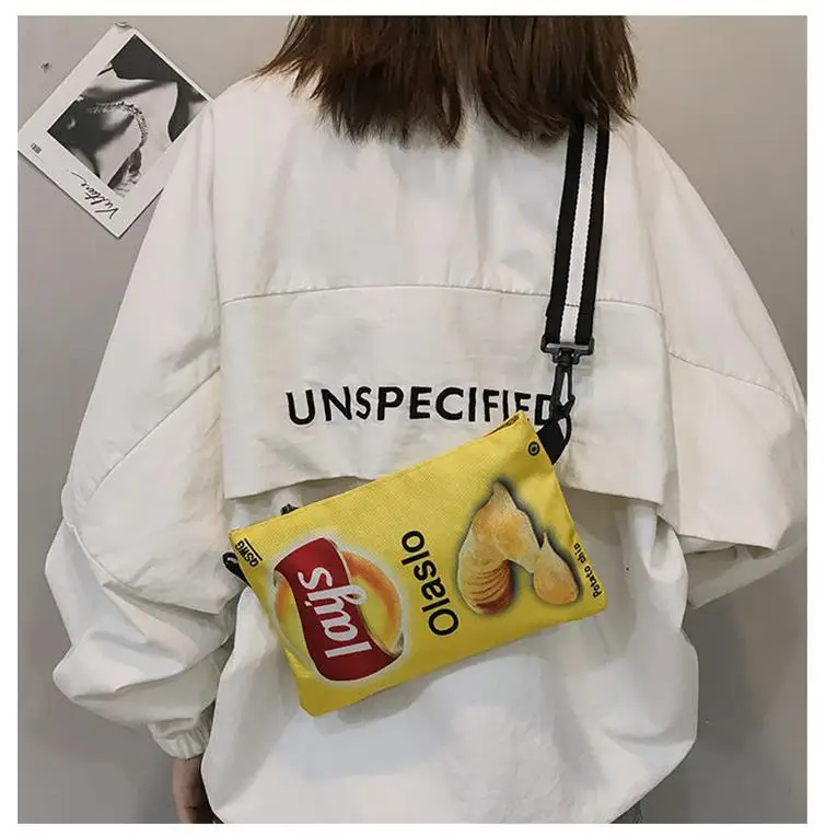 Umhängetasche mit Kartoffelchips-Snack-Muster, Damenversion, kleine einzelne Umhängetasche, lustige Umschlagtasche für Frauen und Mädchen, Handytasche – Detail 8