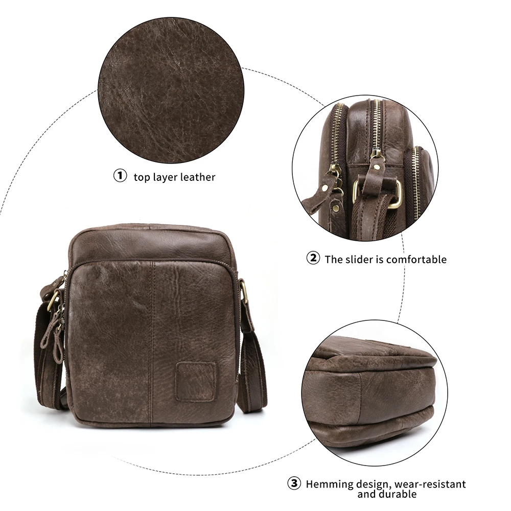 Men's large capacity shoulder bag casual vintage cowhide crossbody bag for men