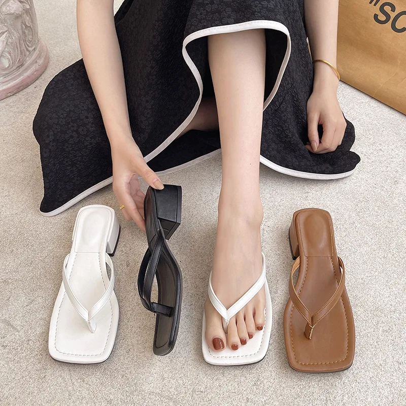 

Women Slippers Flip Flops Shoes Summer Female Sandals Square Heel Slides 2022 Fashion Woman Slippers Indoor Shoes for Ladies