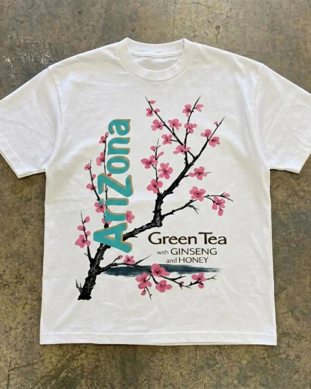 Camiseta unisex holgada y transpirable con diseño de té verde de Arizona y flor de cerezo para verano