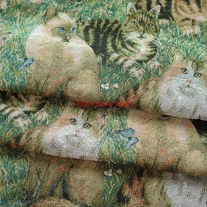 Tessuto jacquard tinto in filato di gatto erba da 1 metro. Tappeto per bagagli da donna in stile simpatico cartone animato che realizza tessuti spessi