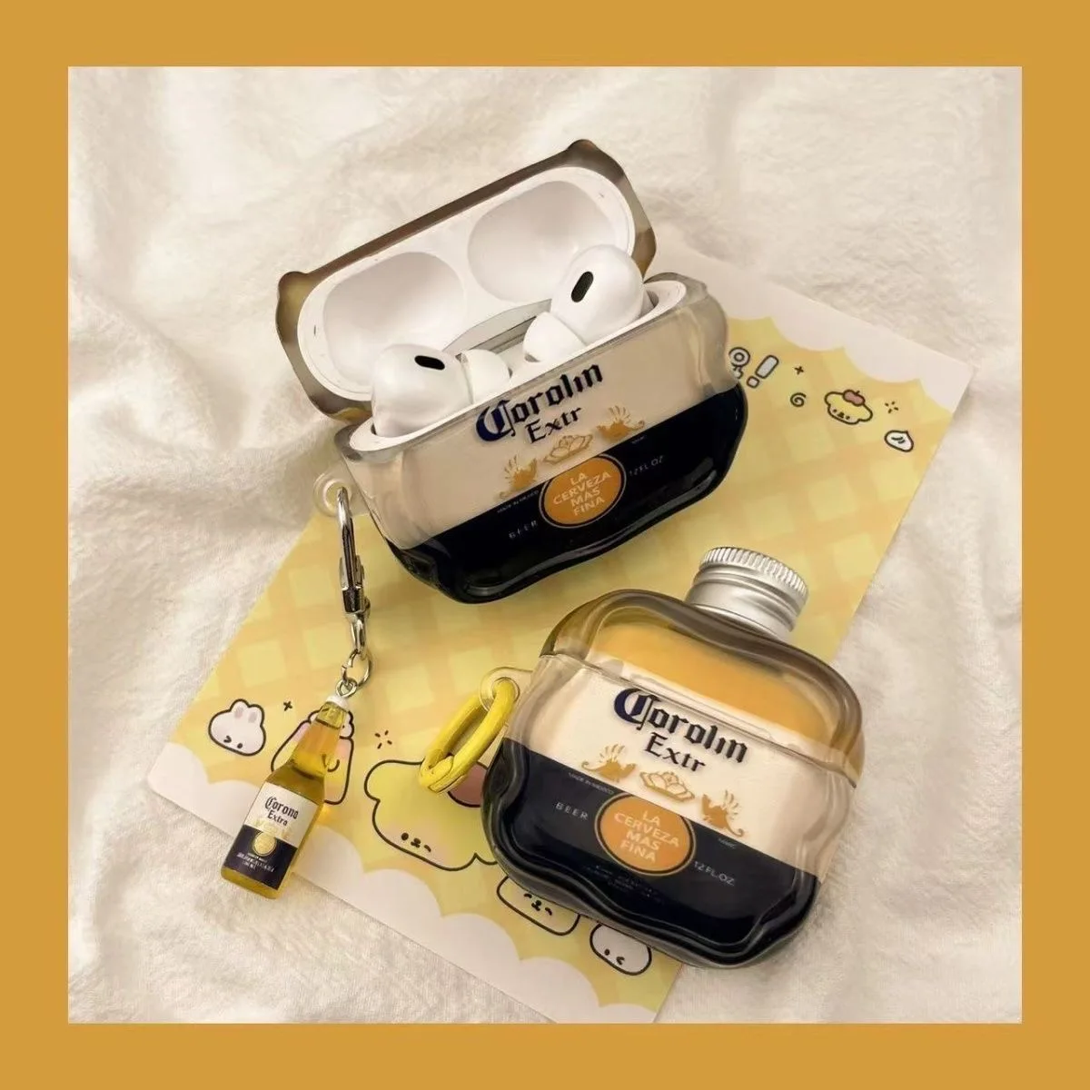 Cartoon Cute Bottle Drink TPU Earphone Case For Air Pods Pro 3 2 Shockproof Protection Cover With Pendant For Airpods 4 3 2 1 - view 3