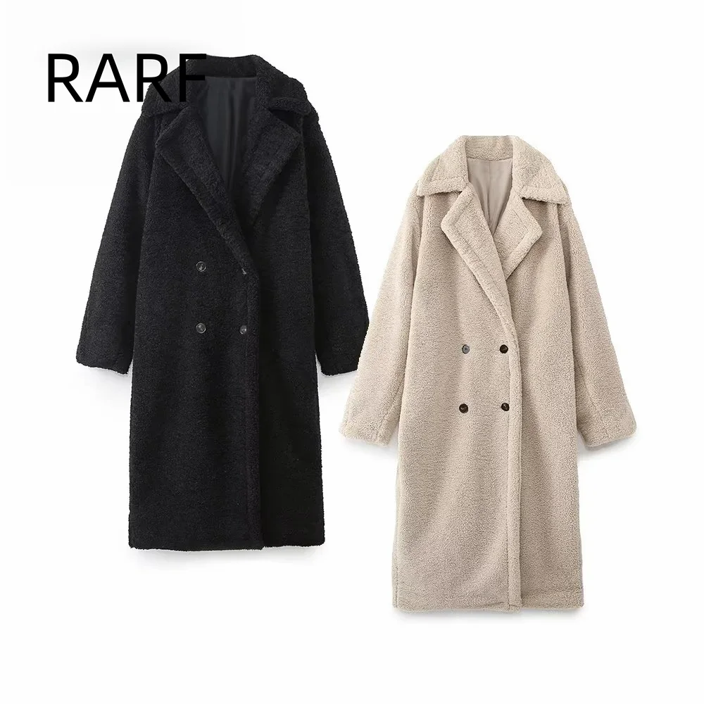 

2024 autumn and winter new style temperament lapel lambhair fleece loose long coat jacket for women