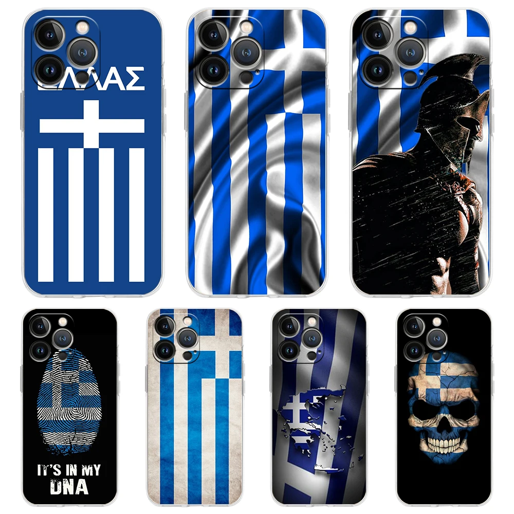 Greece Greek Flag Soft TPU Transparent Phone Case Cover for iPhone 16 15 14 13 12 11 Pro Max XR 8 7 Plus XS Max Shell Capas Bags