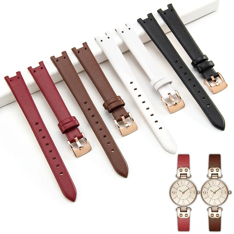 For Anne Klein 12x6mm Waterproof Watchbands Concave Interface Women Small Dial Replace Durable Genuine Leather Watch Strap