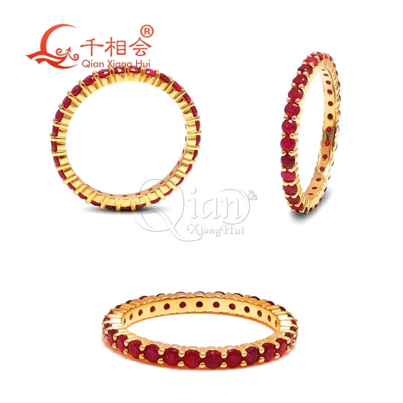 Natural pigeon blood red ruby 925 silver Eternity Band ring 2mm round shape full of band jewelry dating.