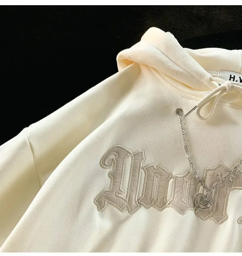 Letter Print Women's Gothic Hoodies Women Men Autumn Winter Hoodie With Chain Long Sleeve Pullover Hooded Korean Sweatshirt Y2k