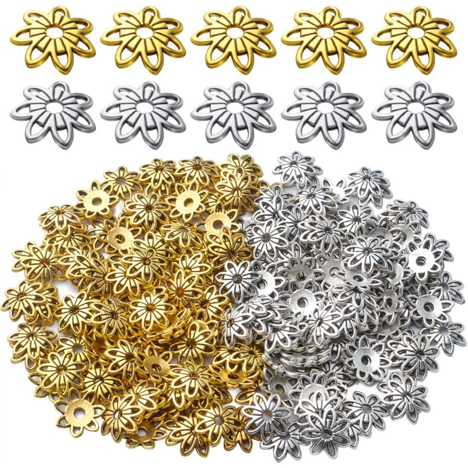 

200 шт. 10 мм филигранные цветочные бусины, сплав, античное золото и серебро, DIY браслет, серьги, изготовление ювелирных изделий