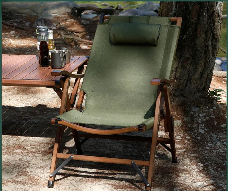 

Outdoor camping folding chair Portable recliner Solid wood outdoor picnic chair Camping folding chair