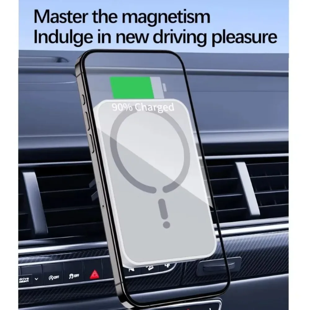 Car 100W Quick Wireless Charger Air Out Magnetic Phone Holder Stand For Magsafe iPhone 16 15 14 13 12 Pro Max Air Vent Charging - náhled 2