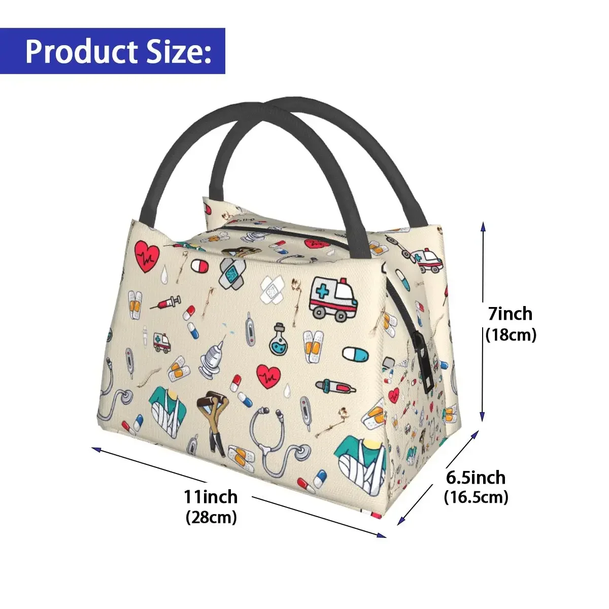 NOISYDESIGNS Travel Insulated Lunch Bags Women Cartoon Nurse Print Oxford Cloth Food Containers School Cooler Warm Box for Kids