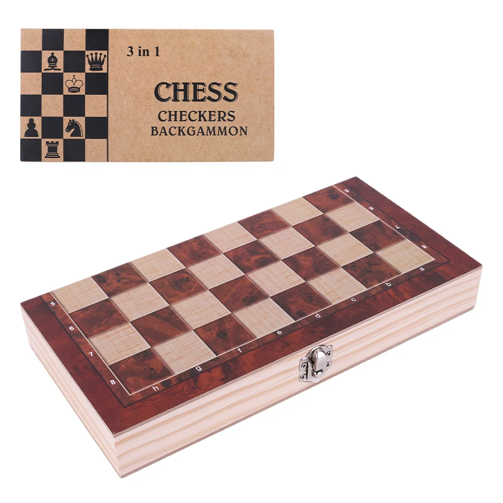 29x29cm 3 in 1 Chess Chekers Backgammon Developing Strategic Thinking Chess Wooden Set Best Gifts Wood Board Game for Boys Girls