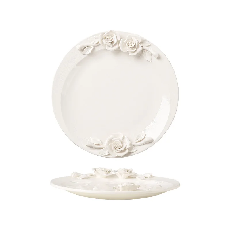 

Hand pinched flower ceramic plate retro pasta bowl western plate retro theme western restaurant club plate home decoration