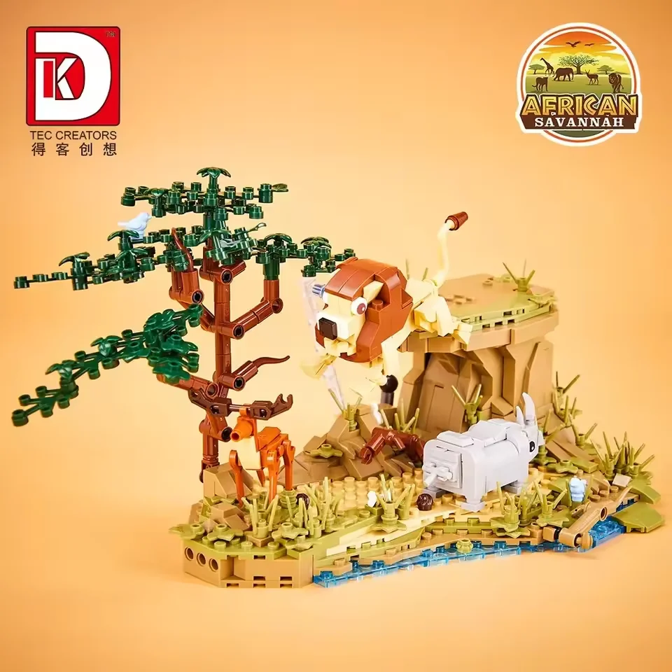 

755pcs Creative Jungle Adventure Lion Animal Rhino Tropical Africa Savanna Building Blocks Assemble Bricks Toy For Kid Adult
