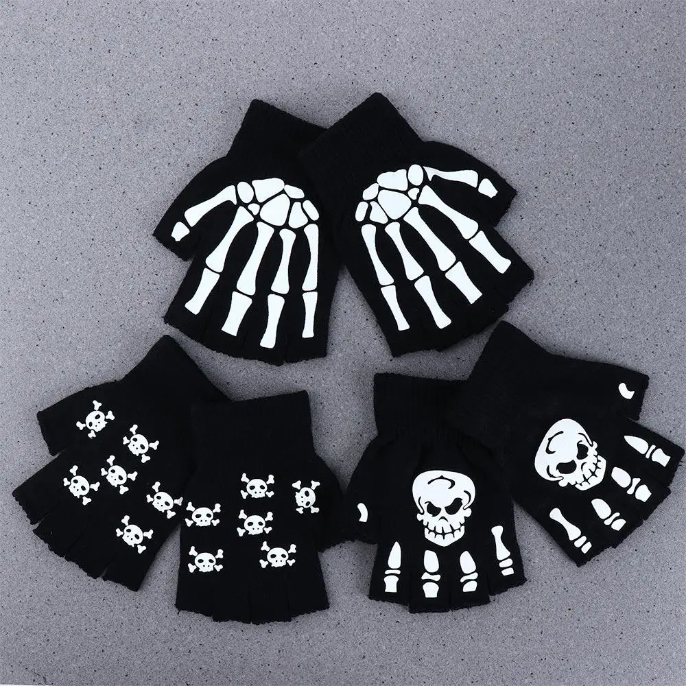 Keep Warm Hand Bone Non Slip Skeleton Male Half-finger Gloves Halloween Luminous Mittens Full Finger Gloves Fashion Accessories
