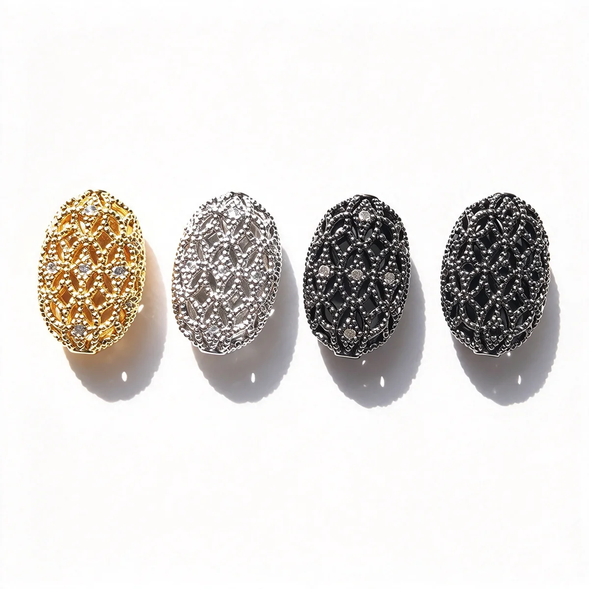 5pcs Zirconia Hollow Olive Beads Oval Spacers for Jewelry Bracelet Handmade Gold-plated Bling Earring DIY Accessories