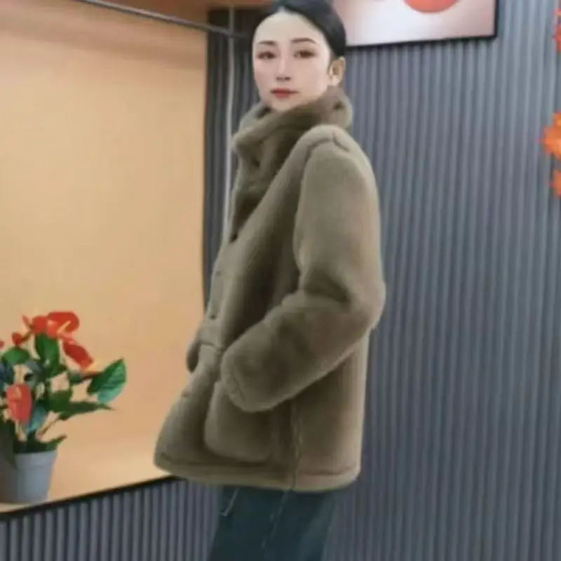 신상 고급 중년 여성 의류 겨울 퍼 양면 울 코트 두꺼운 루즈핏 다용도 탑 인조 퍼 재킷