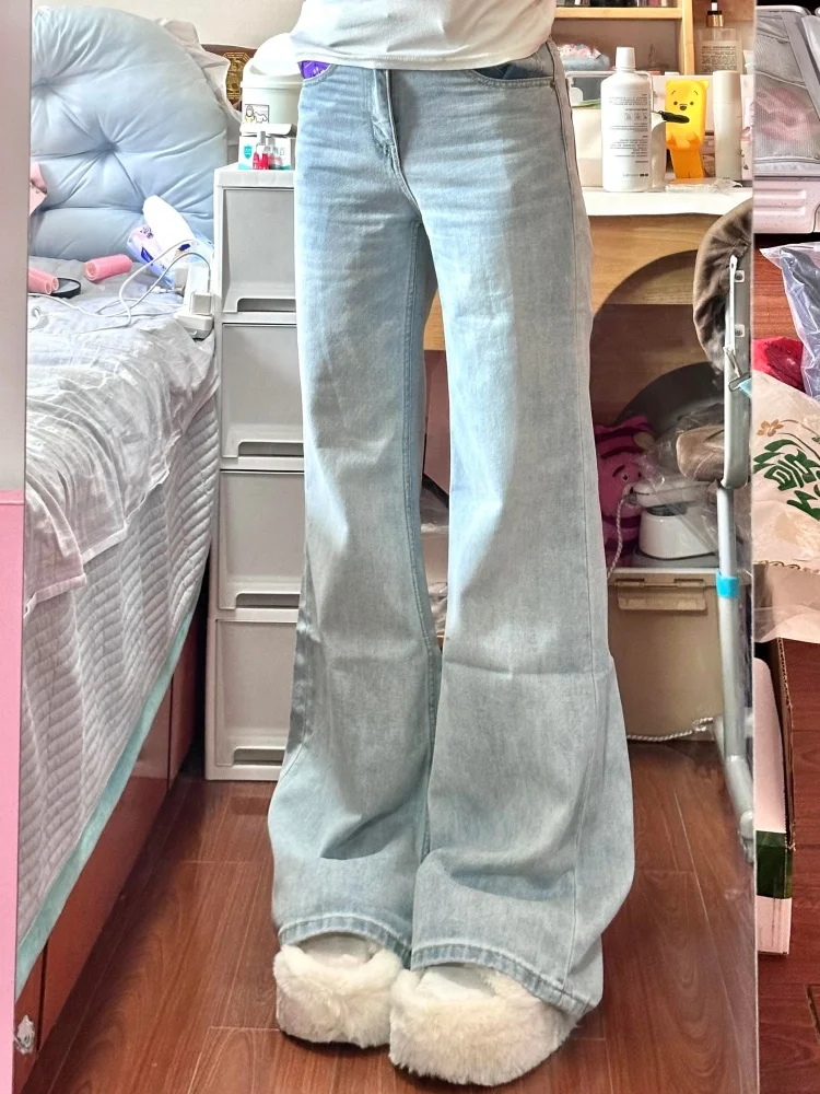 

High Waist Wide Leg American Sle Bell Bot Jeans Women's Loose Fit Straight Cut Denim Pants Casual Wear Autumn Season