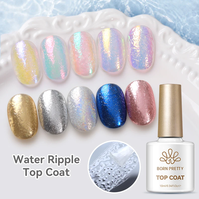 BORN PRETTY 10ml Water Ripple Top Coat 3D Bubble Spring Summer Gradient Aurora Transparent Design Clear Nail Sealer DIY Manicure