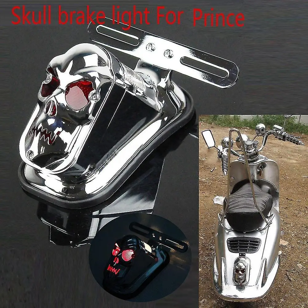 Motorcycle Brake Light Tail Light Skull Light For Prince Silver