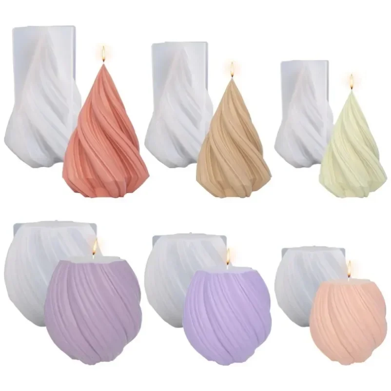 Rotating Conical Column Candle Silicone Mold 3D Wave Spherical Candle Plaster Soap Resin Casting Mould Home Decoration Crafts