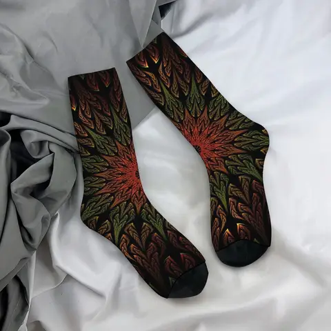 Novel flame-patterned kaleidoscope psychedelic style men's socks, comfortable, breathable, non-slip, casual socks, a great gift.
