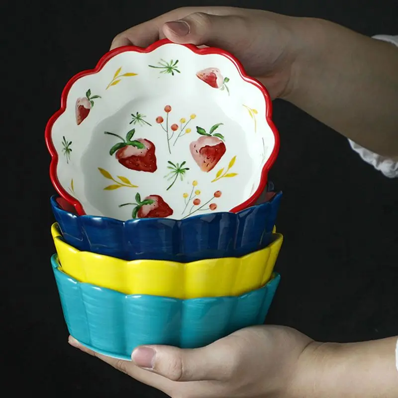 1PC Thicken Ceramic Salad Bowl Petal shape Porcelain Bowls Soup Bowl Children Rice Dessert Bowl Household Tableware