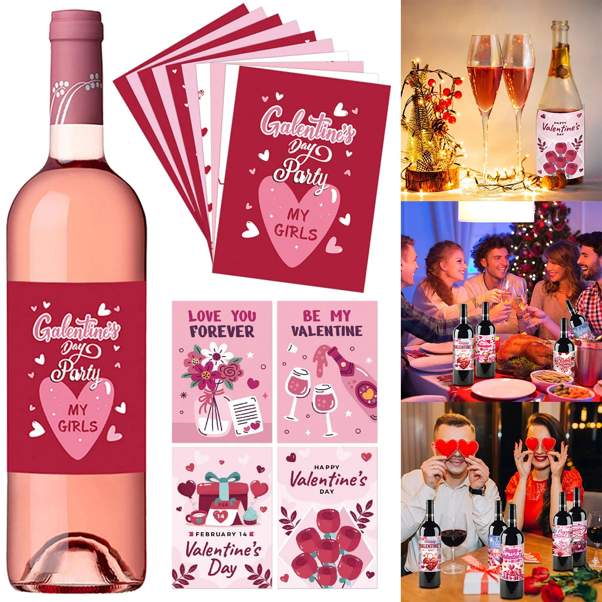 Valentine's Day Wine Bottle Stickers Set Champagne Bottle Labels Love Theme Label Sticker Adhesive Valentine Wine Bottle Decors