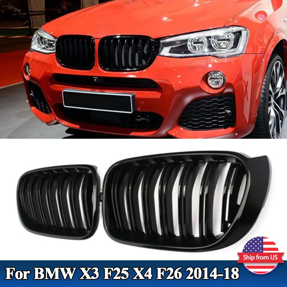 

Решетки передние MagicKit для BMW X3, F25, X4, F26 2014-2017, глянцевые черные + двухстрочные автомобильные аксессуары