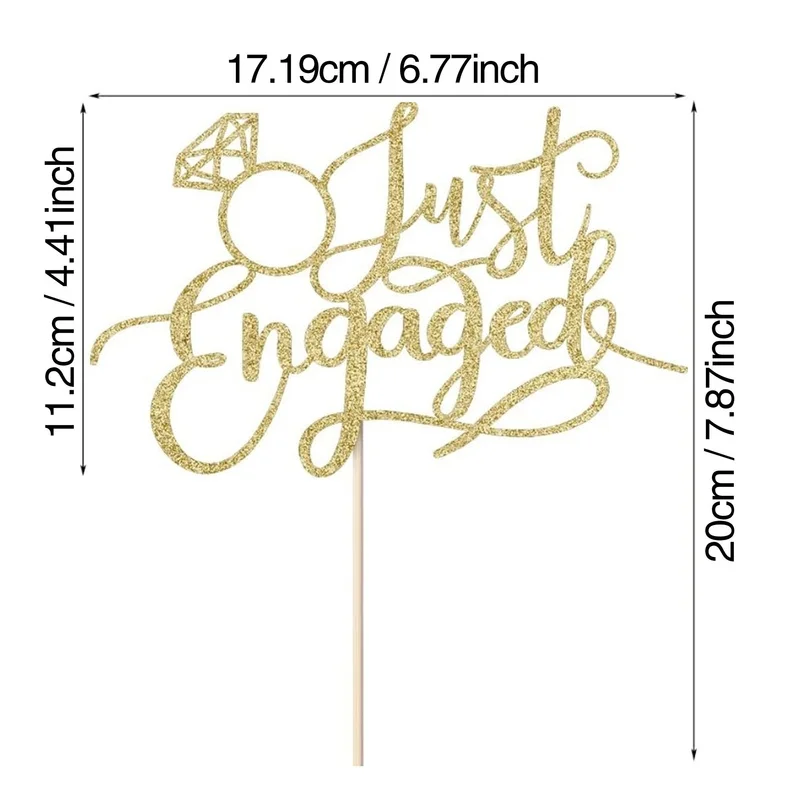 Silver Glitter Just Engaged Cake Topper with Diamond Ring, Engagement Proposal Wedding Party Cake Decor Bridal Shower Supplies