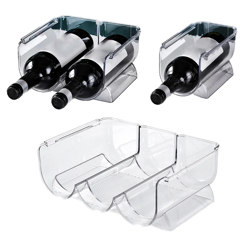 منظم رف زجاجات النبيذ البلاستيكي الشفاف القابل للتكديس يحمل 3 زجاجات في كل طبقة مثالي لعرض المنزل وثلاجة مخزن المطبخ