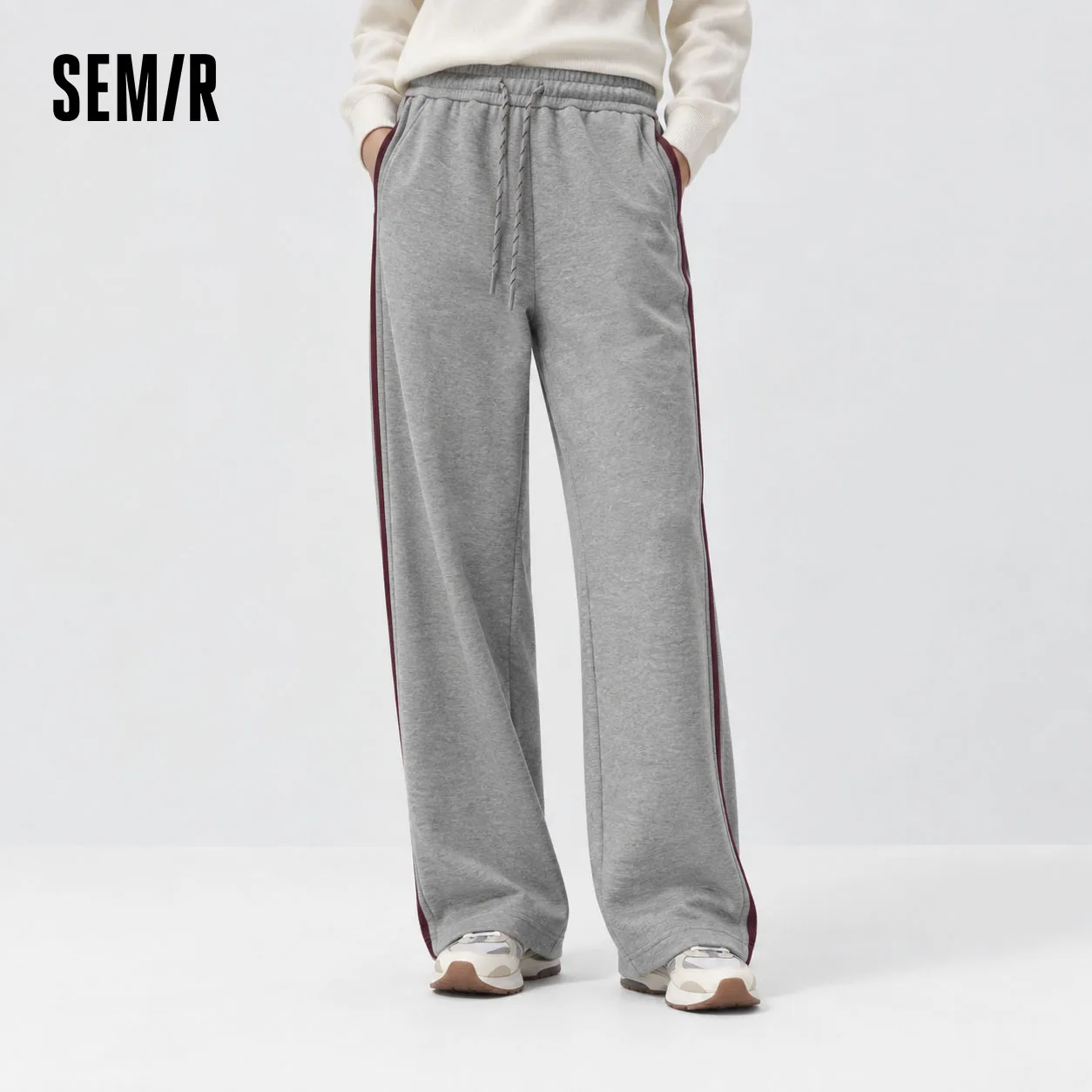 Semir Women Casual Pants Color Block Fleece Lined Wide Leg Sport Style 2026 New Winter Daily Wear Urban Casual Style