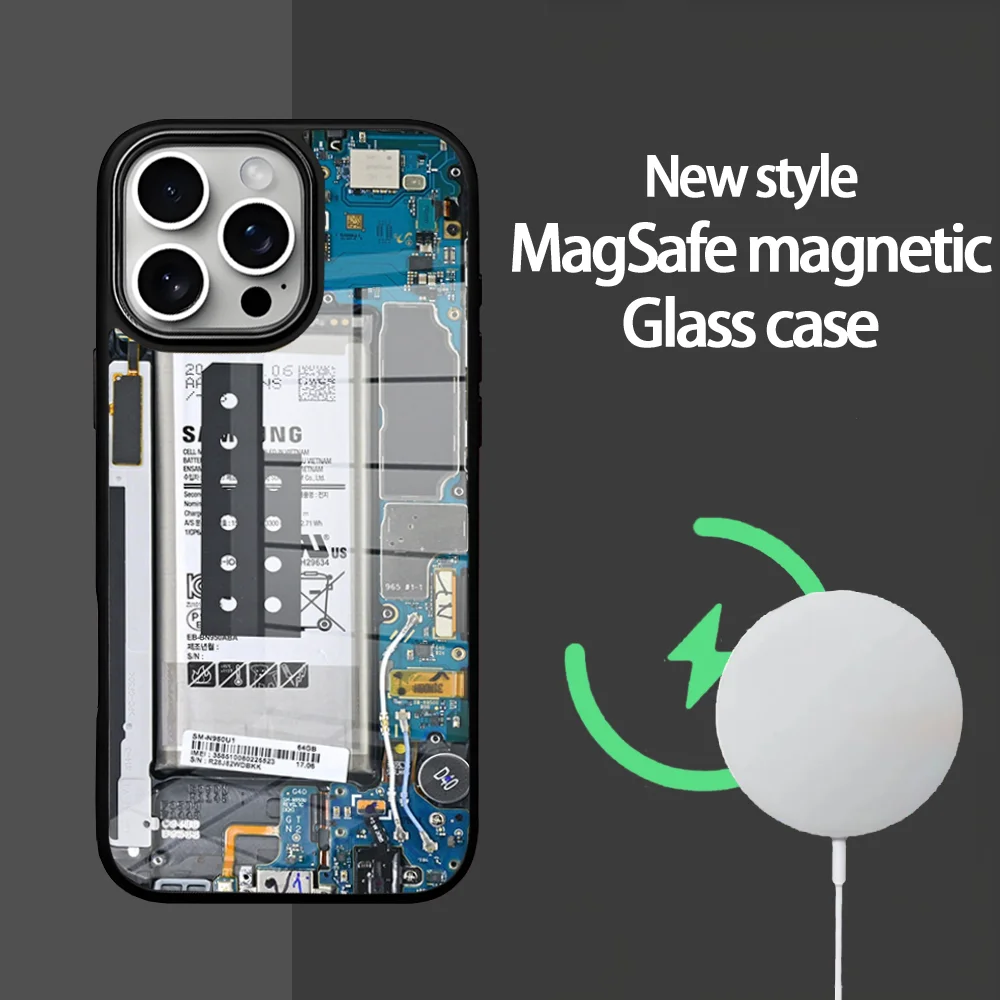 

Circuit Board Phone Case For IPhone 16 15 14 13 12 11 Pro Max Plus Mini Magsafe Mirror Wireless Magnetic Cover