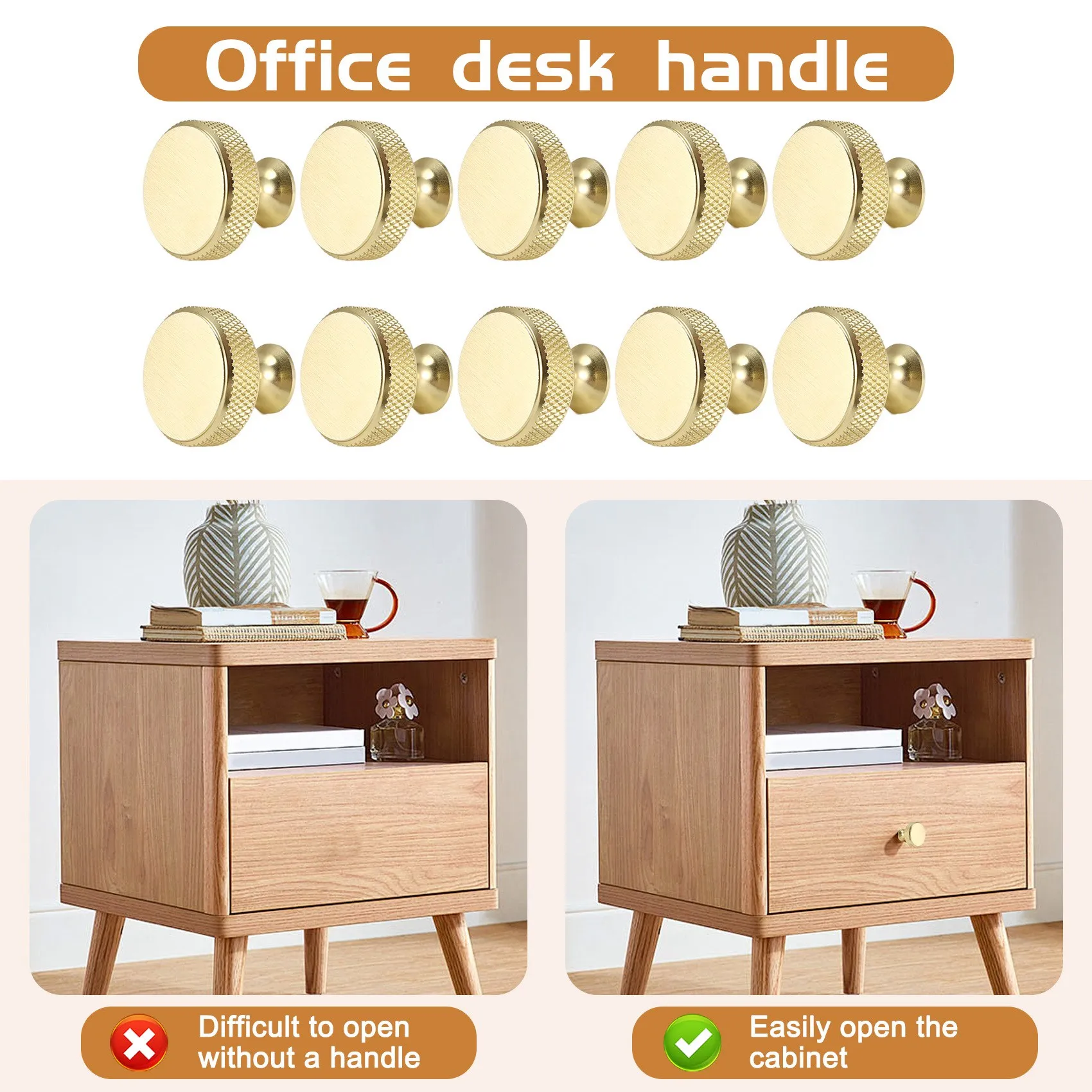 

B03C-10Pack Kitchen Cabinet Knobs Knurled Dresser Knobs Cabinet Hardware Aluminum Knobs For Dresser Drawers Gold Durable Easy In