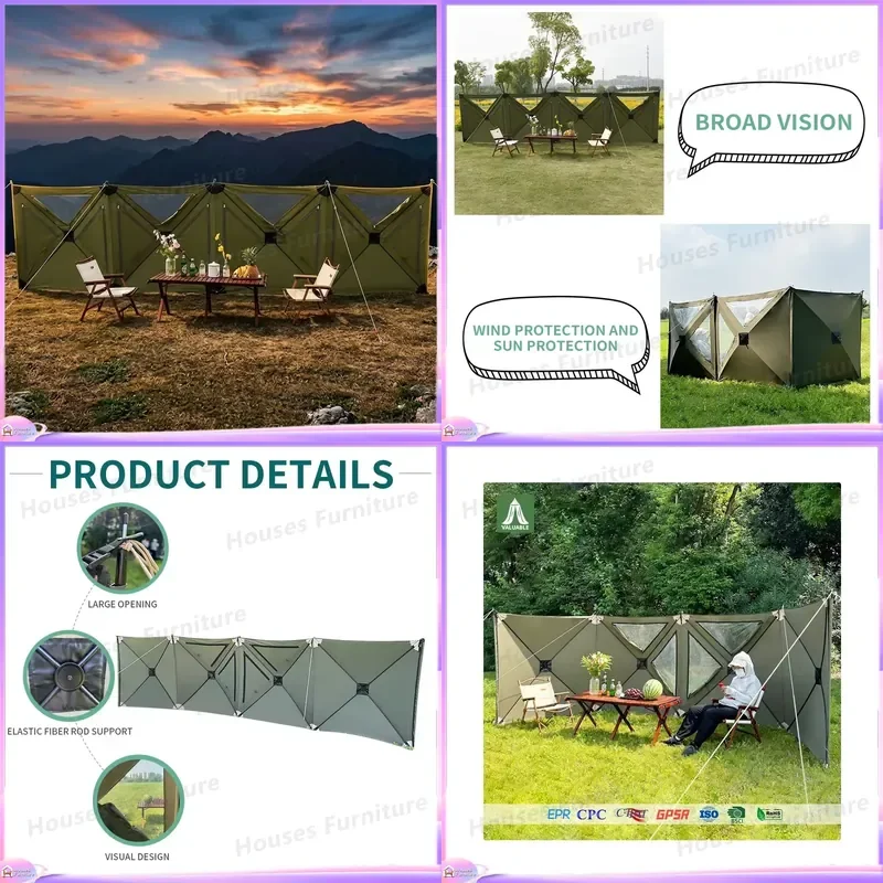 Outdoor Camping Windproof Screen Folding Privacy Wall Visual Fence Fabric Quick Setup Window Array Screen Portable Shelter