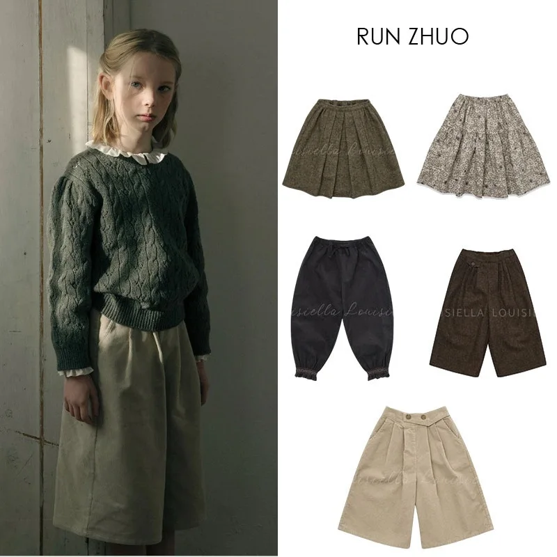 

Широкие брюки для девочек, осень-зима 202, черные модные повседневные теплые детские брюки из чистого хлопка с цветочным принтом, милая юбка для девочек