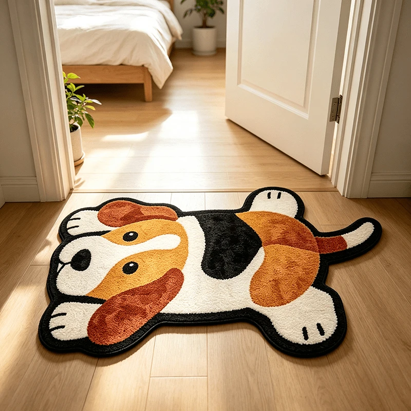 Fluffy Beagle Dog Shaped Floor Mat Non Slip Backing Absorbent Rug For Bathroom Bedroom Entry Home
