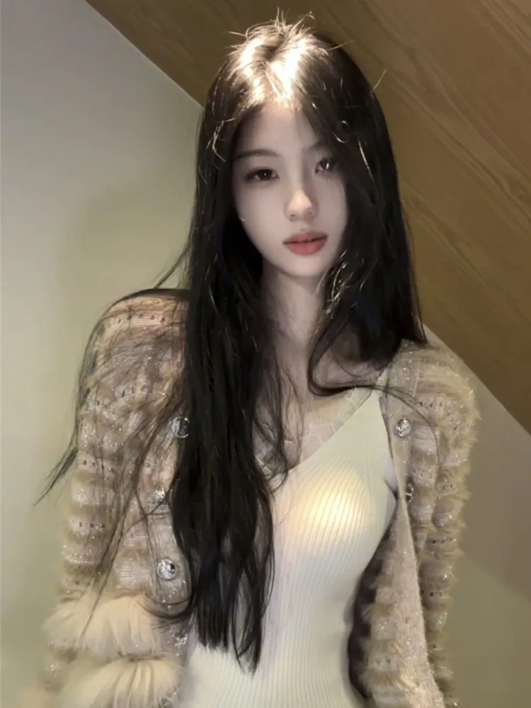 

Женская шелковая вязаная шуба с тяжелым плетением, осенне-зимняя модная женская шуба свободного покроя V-Ne Car...