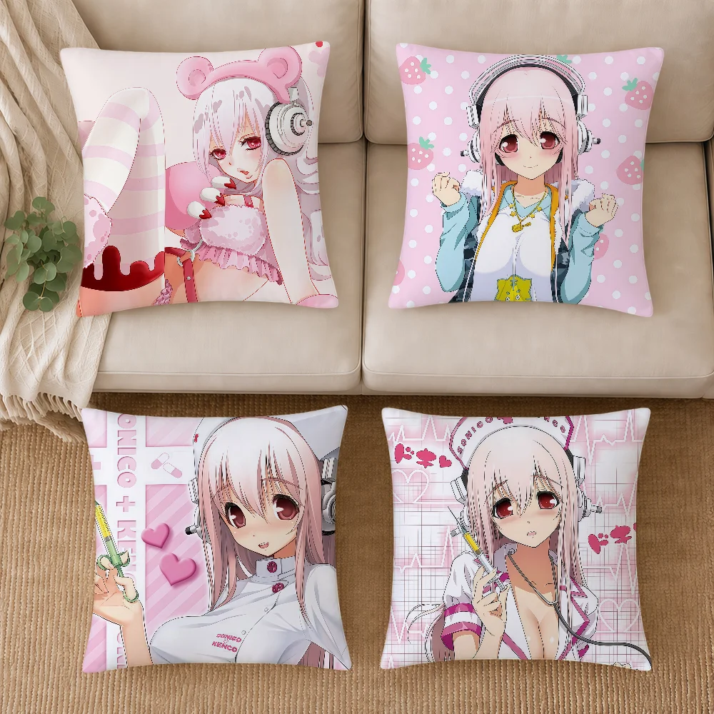 game anime Pink Y2K Nurse girl S-Super S-Sonico soft pillowcase Double Sided Sofa Home Living Room Decor bed hogar gift