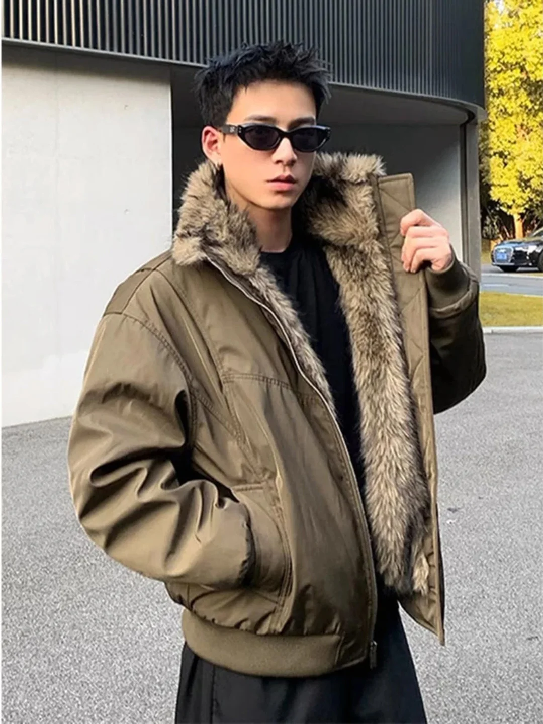 

Мужская зимняя утепленная хлопковая куртка с флисовой подкладкой, в военном стиле, с меховым воротником, приталенная, повседневная верхняя одежда