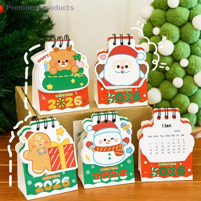2026 Christmas Mini Cartoon Cute Patterns Table Calendar Desk Calendar Creative Desktop Decoration Daily Planning Small Monthly
