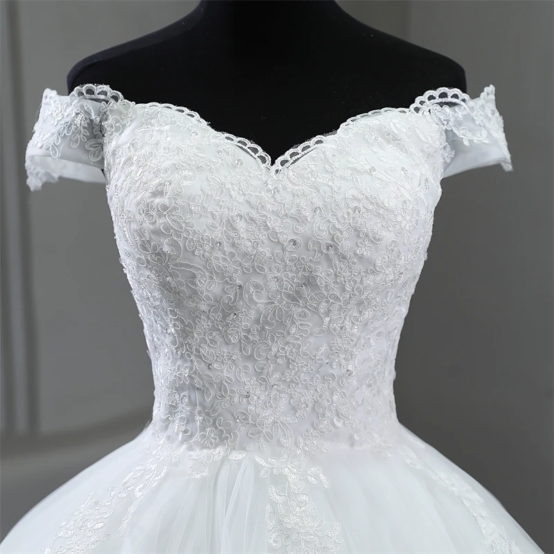 Ivory White Elegant Off Shoulder Wedding Dresses For Brides Women Lace Sweet With Lace Edge Customer Made Plus Size Real Photo